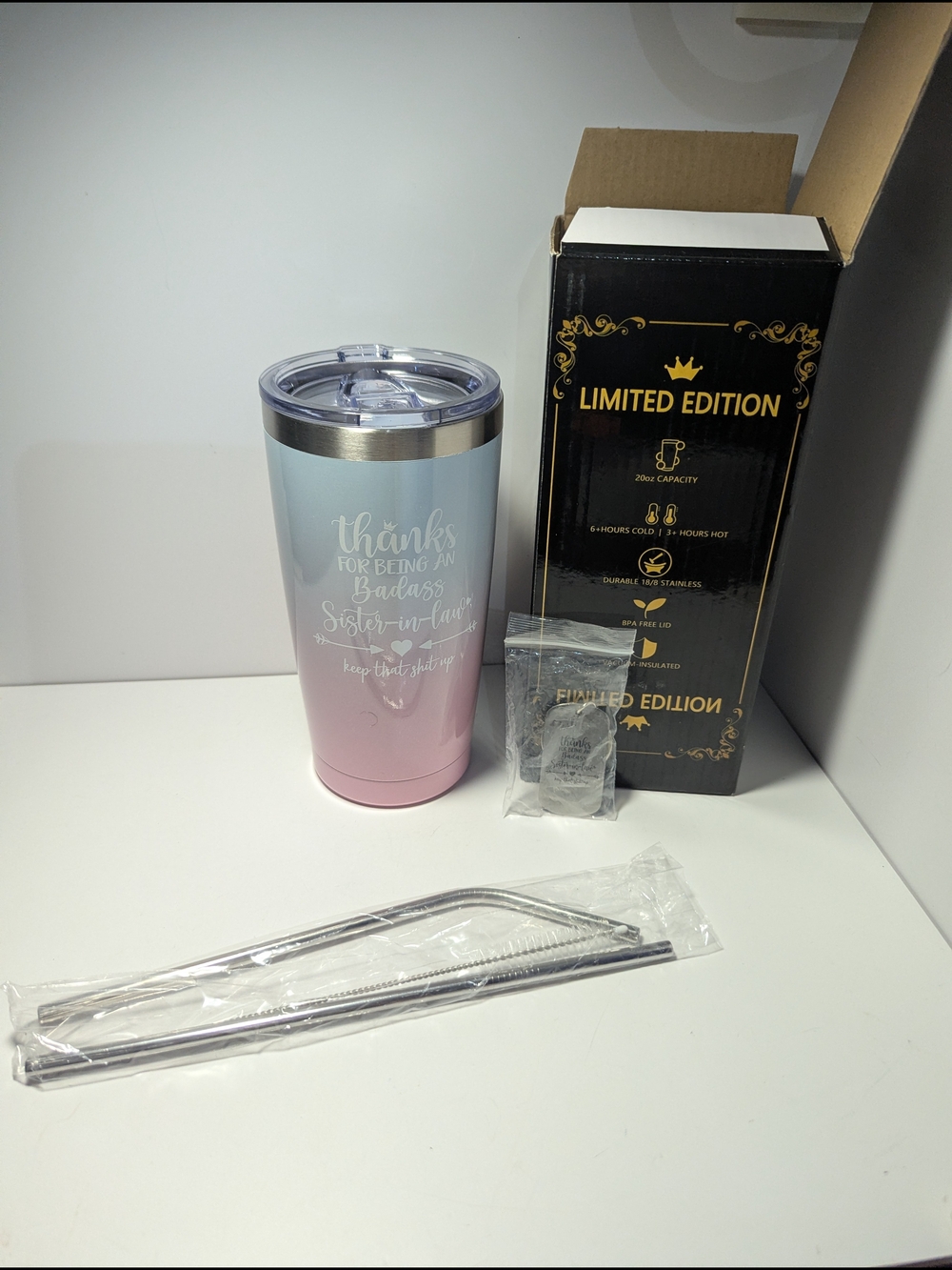 Pastel Ombre Stainless Tumbler - Thanks Sister-in-law